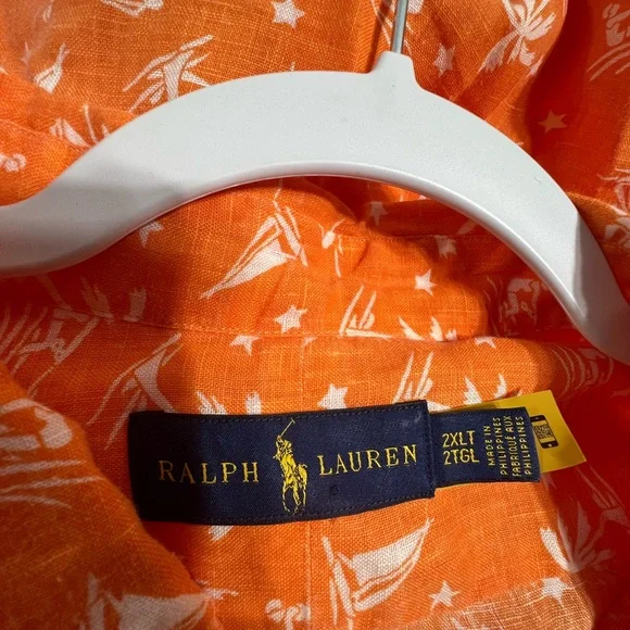 Ralph Lauren Orange Shirt with White Nautical Print - Picture 4 of 6